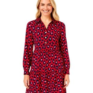 Jude Connally - Pink & Red Leopard Long Sleeve Mini Print Dress Sz M